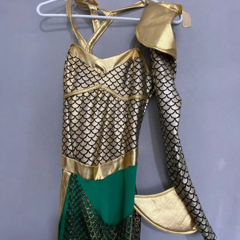 Aquaman Mera Atlantean Warrior Costume Cosplay Gold Armor Bodysuit Set - Picture 3 of 7